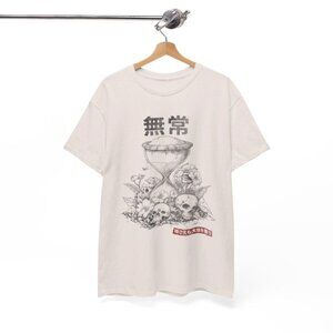 Japanese Retro Graphic Gothic Tee, Unisex T-Shirt with Cracked Hourglass Skull